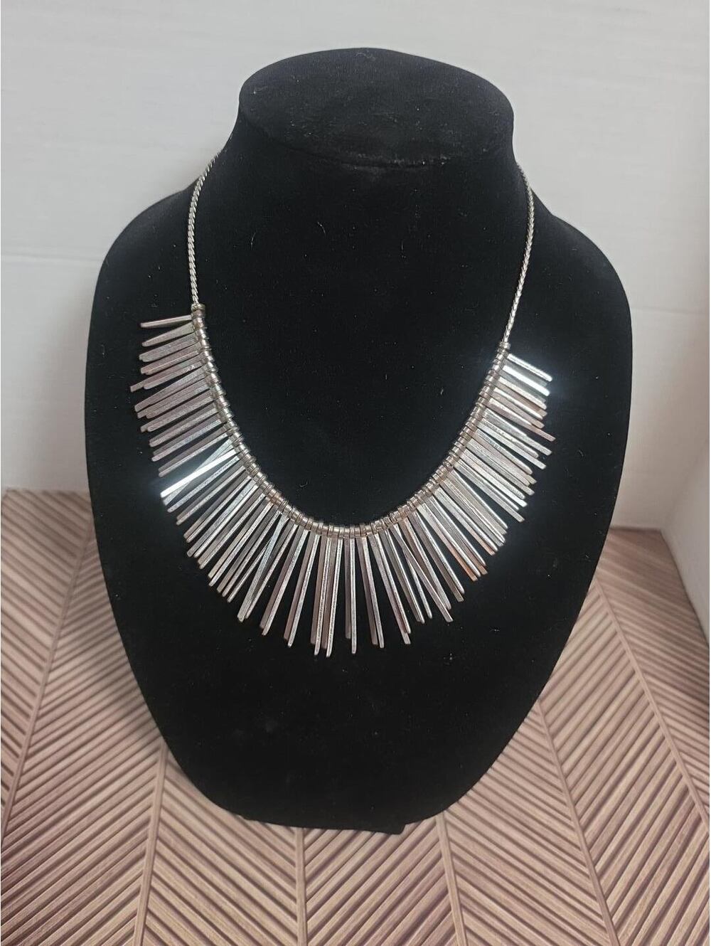 Tasha Silver Tone Statement Necklace with Bar Pendant Design